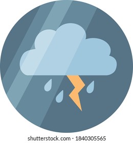 Weather icon with the image of a storm cloud with raindrops and lightning on a transparent background