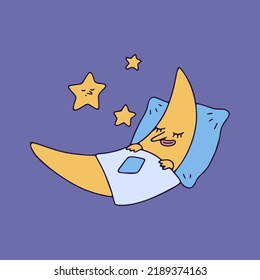Weather icon isolated on white background. Outline hand drawn weather doodle character collection. Cartoon emotional illustrations of moon and stars. Vector illustration EPS10