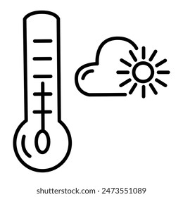 Weather icon isolated on white background. Thermometer and the sun with a cloud. Vector illustration