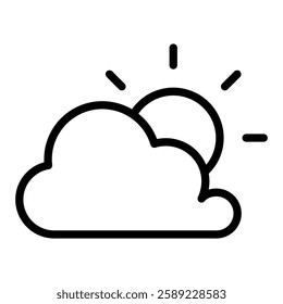 Weather icon in line style with editable stroke. The sun behind the clouds