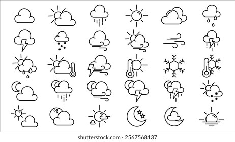 Weather icon line vector design collection in trendy style editable stroke