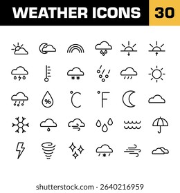 Weather icon. Line weather vector set. Climate foracst sign set. Weather line vector set.