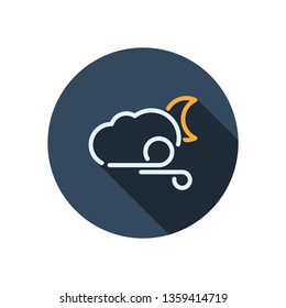 Weather icon with long shadow, night, moon, wind