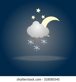 Weather icon with moon, cloud and snow. Symbols. Night.