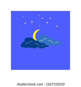 Weather icon. Moon and dawn. Meteorology symbol thunderstormy. Isolated icon bad weather. Design element. Colorful symbol of gale. Template for weather forecast, card, etc. Vector illustration