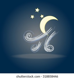 Weather icon with moon and wind. Symbols. Night.