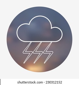 Weather icon on the blurred background. Cloud and lightning. Vector illustration. Weather forecast  for web application or print.