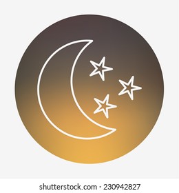 Weather icon on the blurred background. Moon and stars. Vector illustration. Weather forecast  for web application or print.