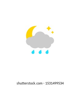 Weather icon, rain at night, flat simple design. Vector isoleted illustration. Can be using for posters, leaflets, banners, web design or mobile app.