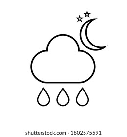 Weather icon, rain at night. Vector illustration.Weather forecast sign.