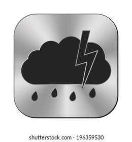 Weather icon - rain storm - vector metal button