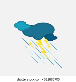Weather Icon of the Rainy Cloud and Lightning with Textured Edge, Isolated on Light Grey Background. Vector EPS 10