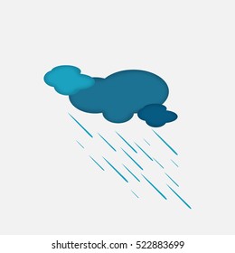 Weather Icon of the Rainy Cloud with Textured Edge, Isolated on Light Grey Background. Vector EPS 10