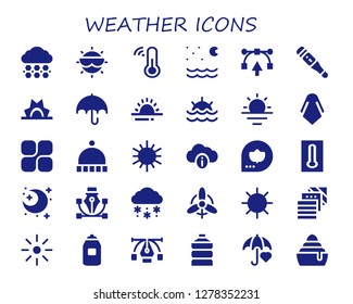  weather icon set. 30 filled weather icons. Simple modern icons about  - Hail, Sun, Thermometer, Night, Vector, Sunrise, Umbrella, Sunset, Silk, Mozy, Beanie, Cloud, Fall, Snow