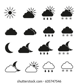 Weather icon set, black vector illustration