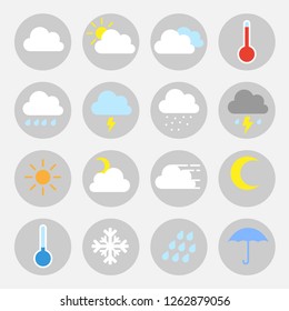 Weather icon set. Clouds, sun, snow, rain, day, night