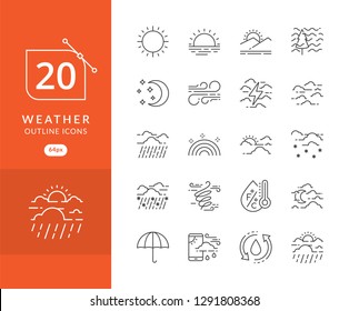 weather icon set. Collection of weather thin line icons, Simple set of weather line icons. Contains symbols of the sun, clouds, wind, snow, moon, and much more - Shutterstock ID 1291808368