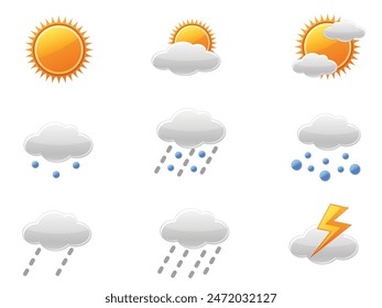 weather icon set Containing sun, rain, snow, cloud, humidity, summer, winter, spring, cloudy and rainy season