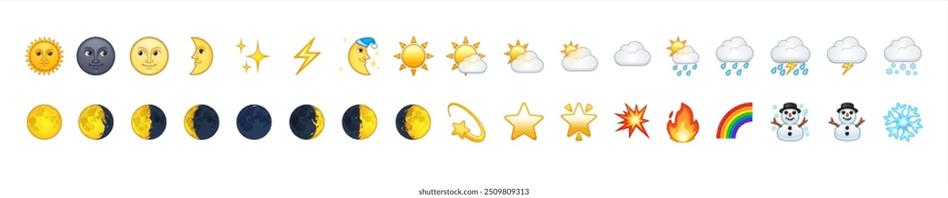 Weather icon set. Containing temperature, sun, rain, snow, cloud, humidity, summer, winter, spring, cloudy and rainy season. Climate symbol. Solid icon vector 10eps.