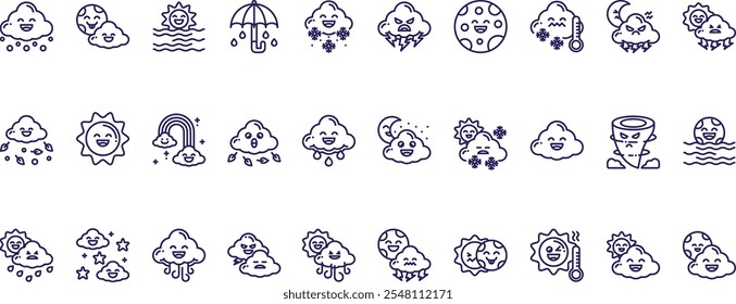 Weather icon set. Containing temperature, sun, rain, snow, cloud, humidity, summer .