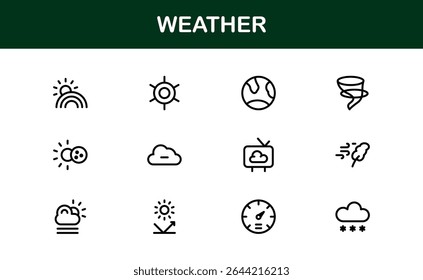 Weather Icon Set – Creative Vector Illustrations for Forecast, Climate, Rain, Sun, and Temperature in Minimal Line Style for All Devices