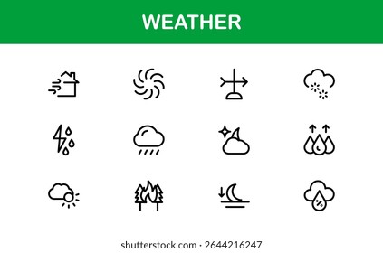 Weather Icon Set – Creative Vector Illustrations for Forecast, Climate, Rain, Sun, and Temperature in Minimal Line Style for All Devices