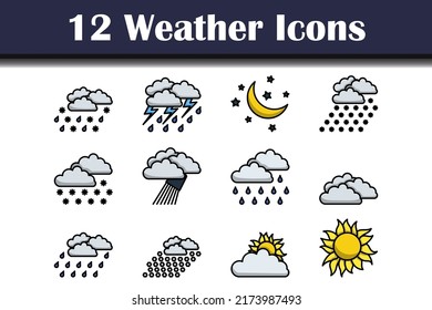 Weather Icon Set. Editable Bold Outline With Color Fill Design. Vector Illustration.