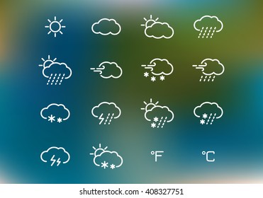 Set Weather Linear Icons Forecast Weather: เวกเตอร์สต็อก (ปลอดค่า