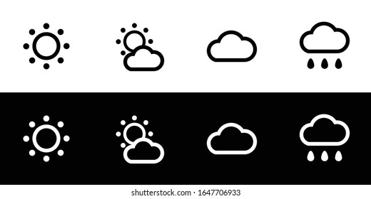 天気アイコンセット 白黒の背景にフラットデザインアイコンコレクション 晴れ 曇り 暗く 雨 予測または天気予報 のベクター画像素材 ロイヤリティフリー Shutterstock