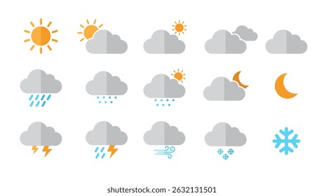 Weather icon set with flat design style, climate change, weather forecast
