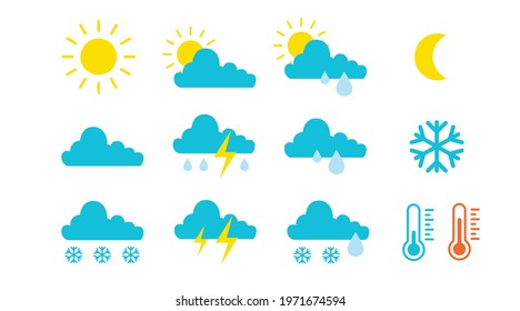 Weather icon set. Set of flat isolated illustrations