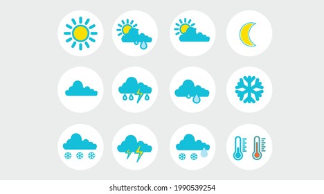 Weather icon set. Set of flat isolated illustrations