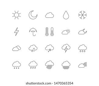 weather icon set. flat thin line forecast pictogram collection. vector symbols easy to edit and customize. eps 10