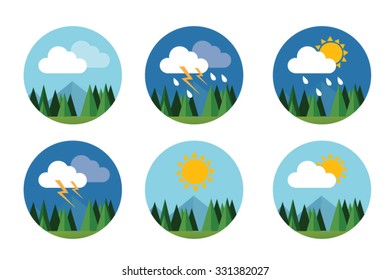 icono del tiempo conjunto vectorial plano pronóstico cielo nube trueno soleado