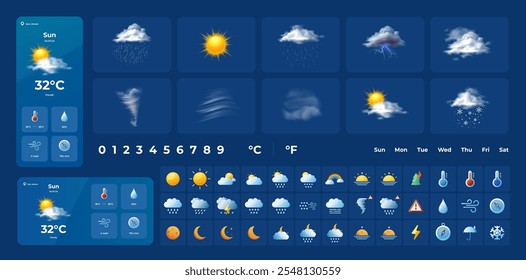 Weather icon set. Forecast weather flat symbols