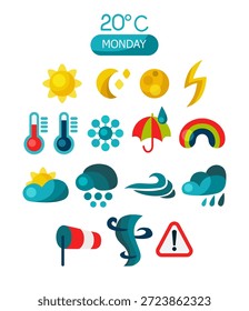 Weather icon set. Forecast weather flat symbols