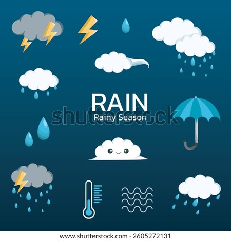 Weather icon set. Forecast weather flat symbols.Paper cut weather icons. Symbols of rain, rainbow, sun, hot and cold temperature, winter snow and cloud. Meteo forecast pictogram vector set. Rain weath
