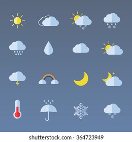 Weather icon set for weather forecasting apps or similar in modern flat colour style