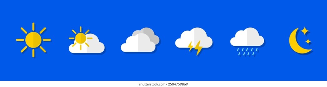 Weather icon set. Weather icons for web. Forecast weather flat symbols. Pictogram vector icons.