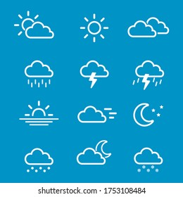 Conjunto de iconos del clima incluye sol, nube, nieve, lluvia