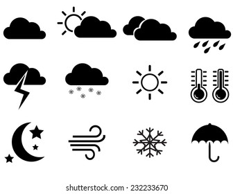 Weather icon set isolated on white background. Vector art.