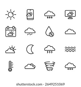 Weather icon set. Isolated weather vector set. Line icon weather set.