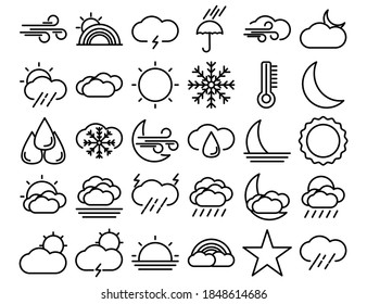 Vector de línea de conjunto de iconos meteorológicos