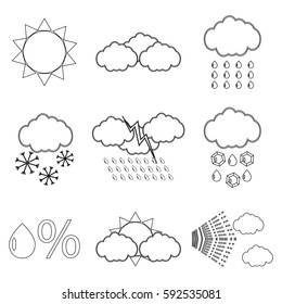 Weather icon set linear. Snowflake and lightning, snow and rain, vector illustration