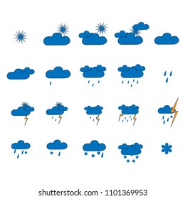 Weather icon set. Meteorology symbol weather forecast. Isolated icons prognosis weather. Design element. Colorful symbol of sky. Template for weather forecast. Flat vector image. Vector illustration