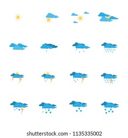 Weather icon set. Meteorology symbol weather forecast. Isolated icons prognosis weather. Design element. Colorful symbol of sky. Template for weather forecast. Flat vector image. Vector illustration