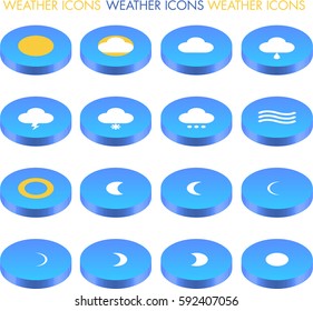 Weather icon set, minimal 3d button icons