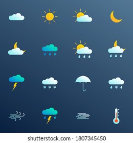 Weather icon set. Modern weather forecast symbols. Vector illustration.