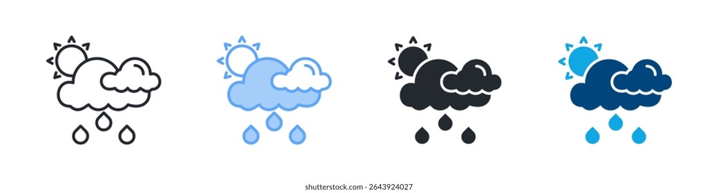 O Ícone De Clima Define Vários Estilos. Design Em Contorno, Azul, Glifo, Tom Duplo