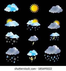 Weather Icon set on black background. Vector illustration